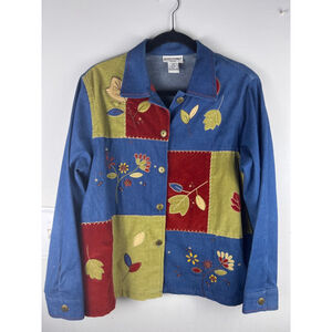 Women's Alfred Dunner Petite Jean Jacket 10P Blue:Green Patchwork CottageCore